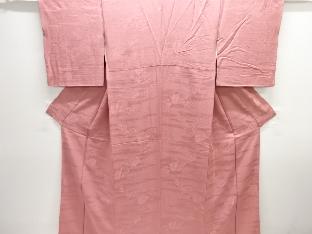 破れ色紙に風景模様織り出し一つ紋色無地着物